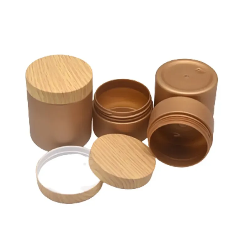 Packing Empty Plastic Cream Bottle Gold And Frosted Brown Jar Plastic Wood Cover 100g 120g 150g 200g 250g Portable Refillable Cosmetic Packaging Container