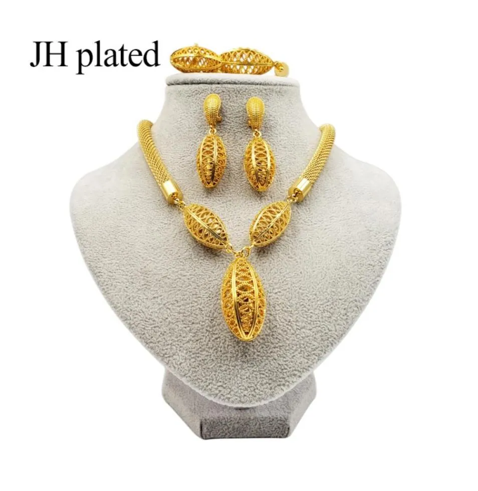 Oorbellen Ketting Luxe Vrouwen Dubai 24k Goud Kleur Sieraden Sets India Ethiopië Afrikaanse Bruid Huwelijksgeschenken Ring Armband5714475