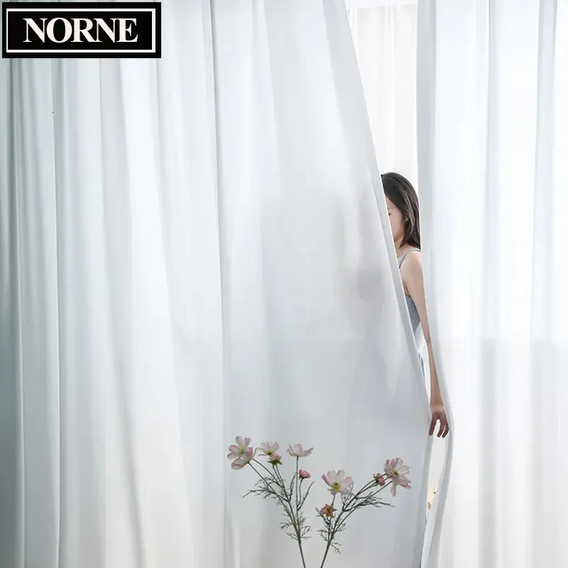 NORNE Top Quality Luxurious Chiffon Solid White Sheer Curtains for Living Room Bedroom Decoration Window Voiles Tulle Curtain 240111