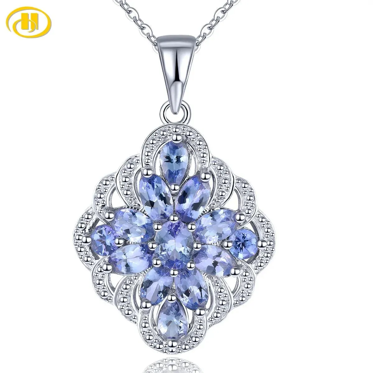 Hängen Natural Tanzanite Sterling Silver Pendant 2.8 Karat äkta Tanzanite Women Classic S925 Fina smycken födelsedag julklappar