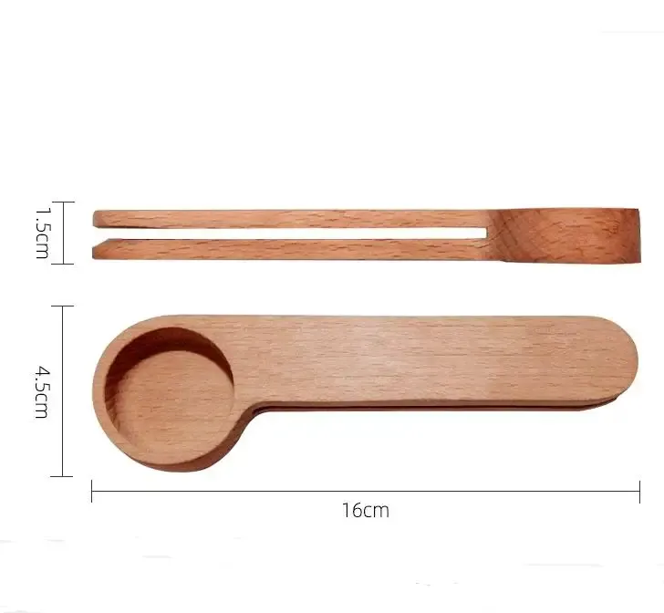 100 stks/partij Hout Koffie Scoop Met Zak Clip Eetlepel Massief Beukenhout Meten Scoop Thee Koffieboon Lepel Clip gift