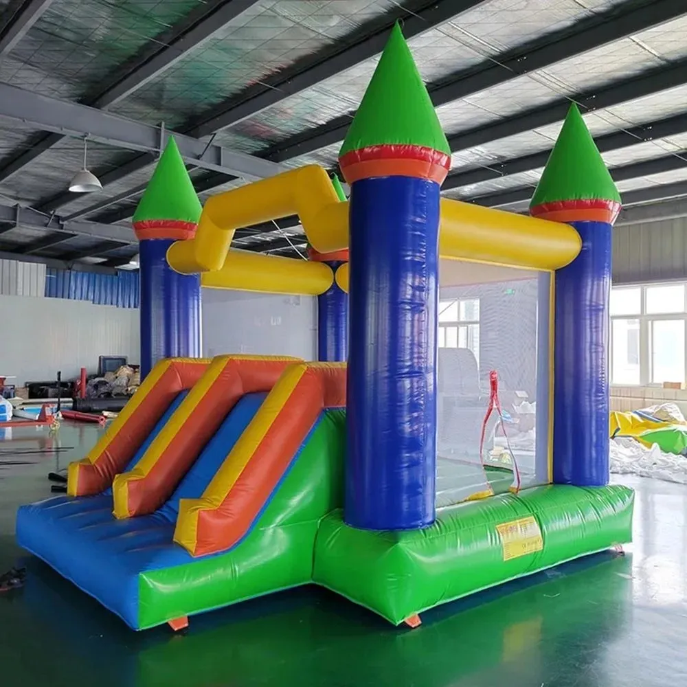 Trampolins comerciais pvc bounce house inflável castelo do salto das crianças com slide combinação popular playground castelo ventilador de ar navio livre para sua porta