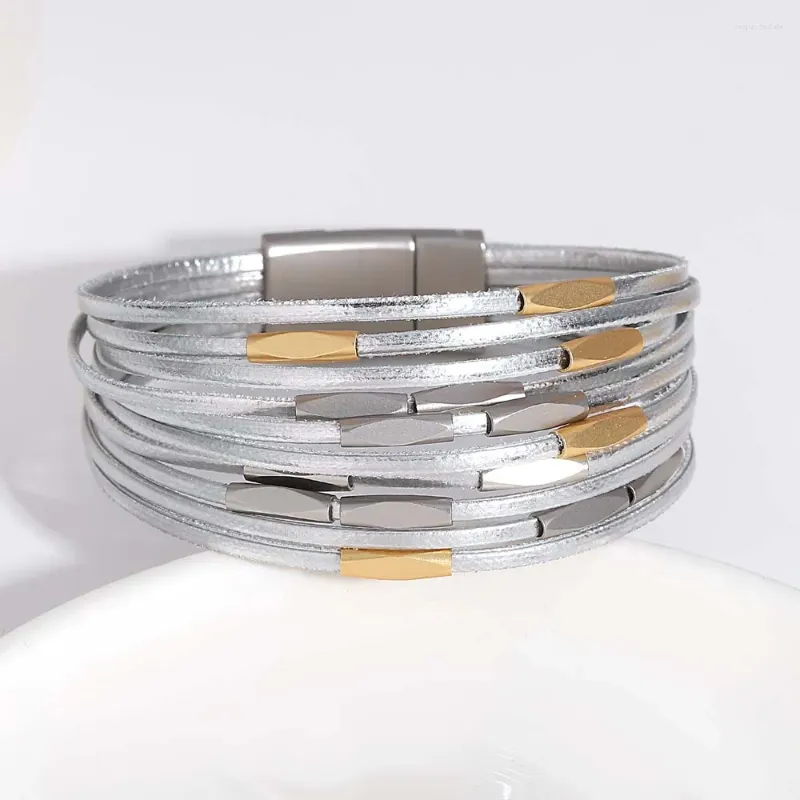Charm Bracelets Amorcome Statement Bracelet For Women Handmade Metal Beads Tube Multi Layered Wrap Female Party Jewelry