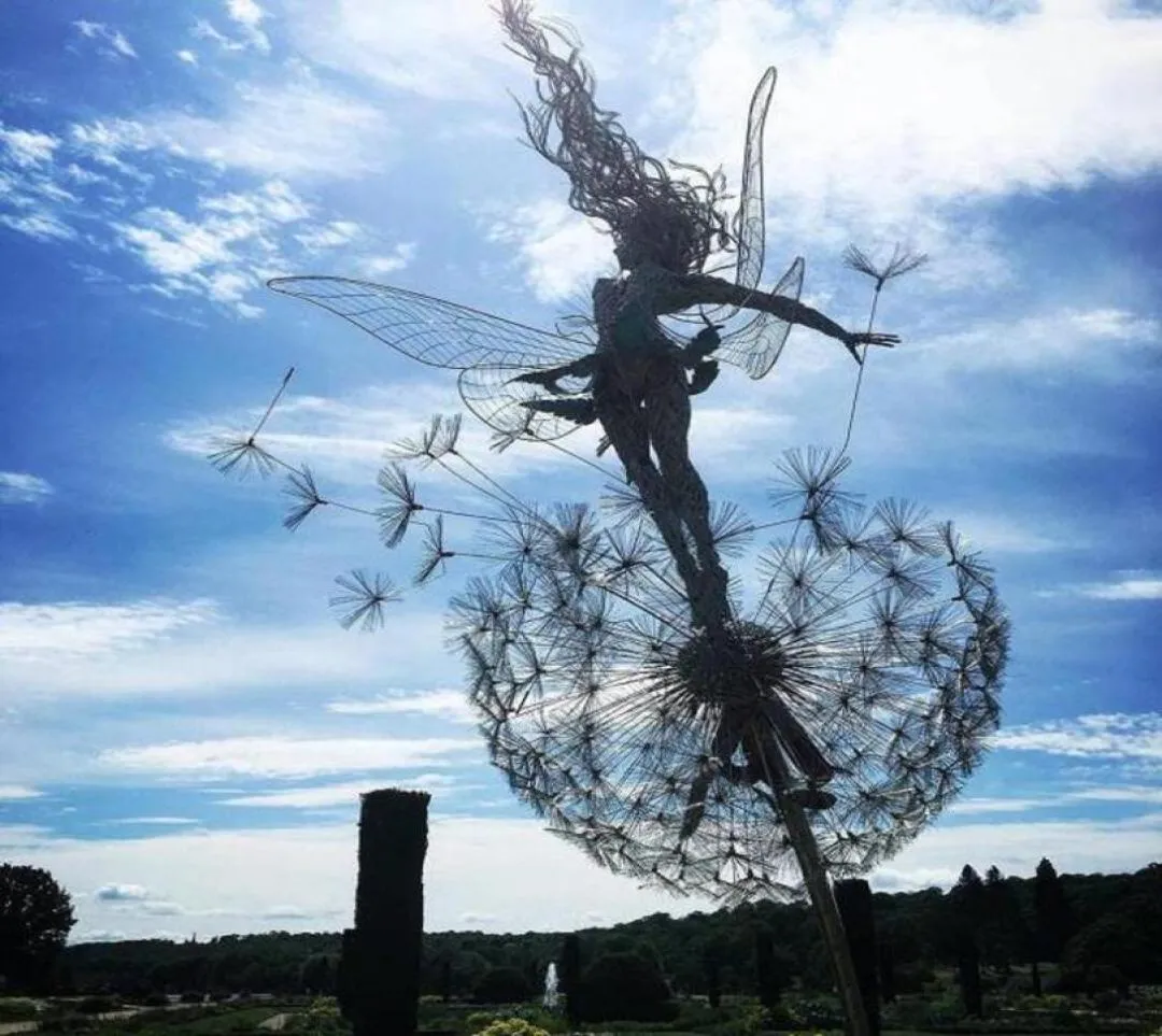 Garden Decorations Fairy Dancing With Dandelion Decoration Metal Art Mythical Faery Landscape Sculpture Statue Outdoor Yard Lawn H1845597