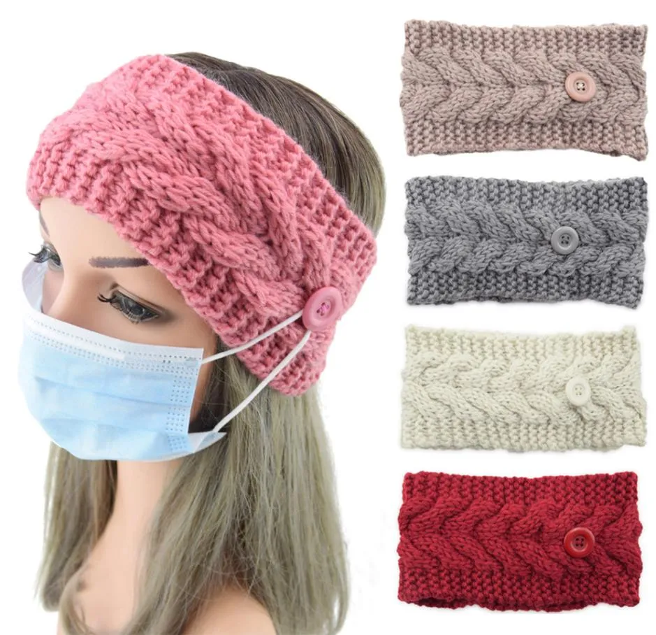 Gezichtsmasker Beschermend Dames Gym Sport Yoga Haarband Haarveter Hoofdtooi Winter Warm Gebreid Haaraccessoires Hoofdband met knop Oor2933502