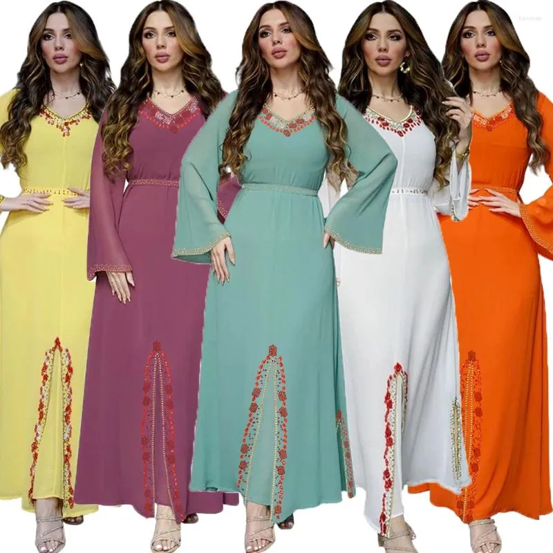 Etniska kläder 2024 Summer Women Chiffon Maxi Dress Muslim Abaya Dubai Turkiet Kaftan Evening Gown Jalabiya Robe Longue Femme Musulmane