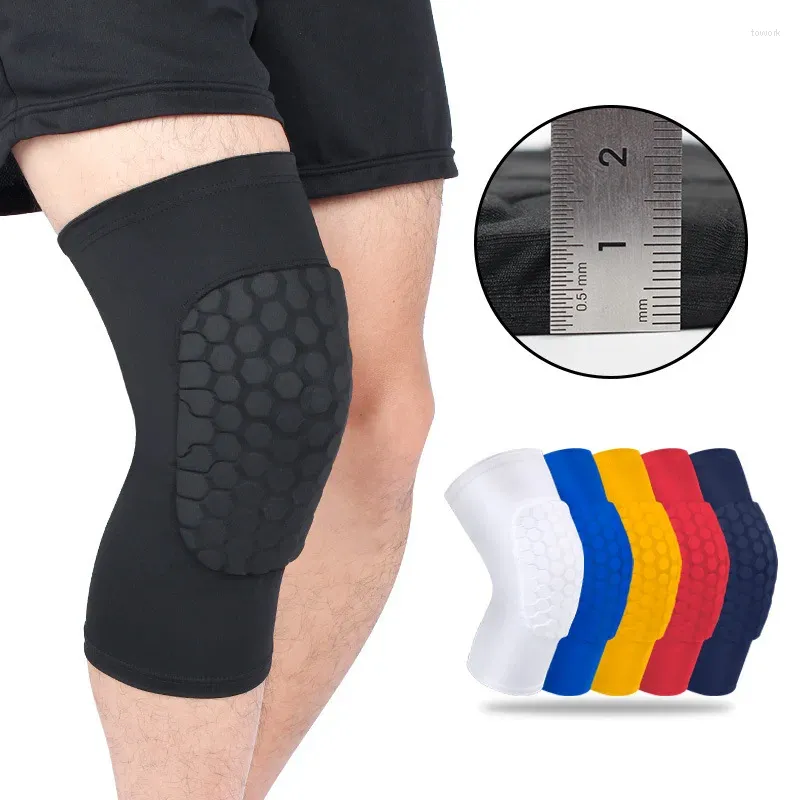 Genouillères 1 pièces coussin en nid d'abeille Sport Anti-collision protecteur de rotule respirant attelle de soutien manches de jambe pour le basket-ball Football