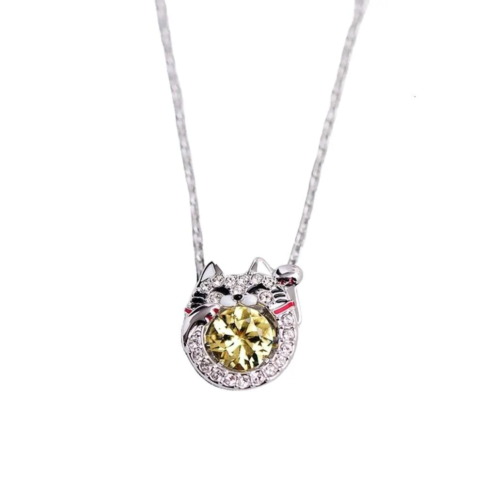 Swarovskis Necklace Designer Women Original Quality Pendant Necklaces Beating Heart Lucky Cat Necklace Female Element Crystal Lucky Cat Collar Chain