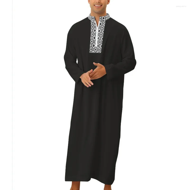 Etniska kläder Fall Male Gown Mens Robe slitsträckt Zip Up Breattable Casual Daily Full Length Kaftan långärmad Comfy Fashion