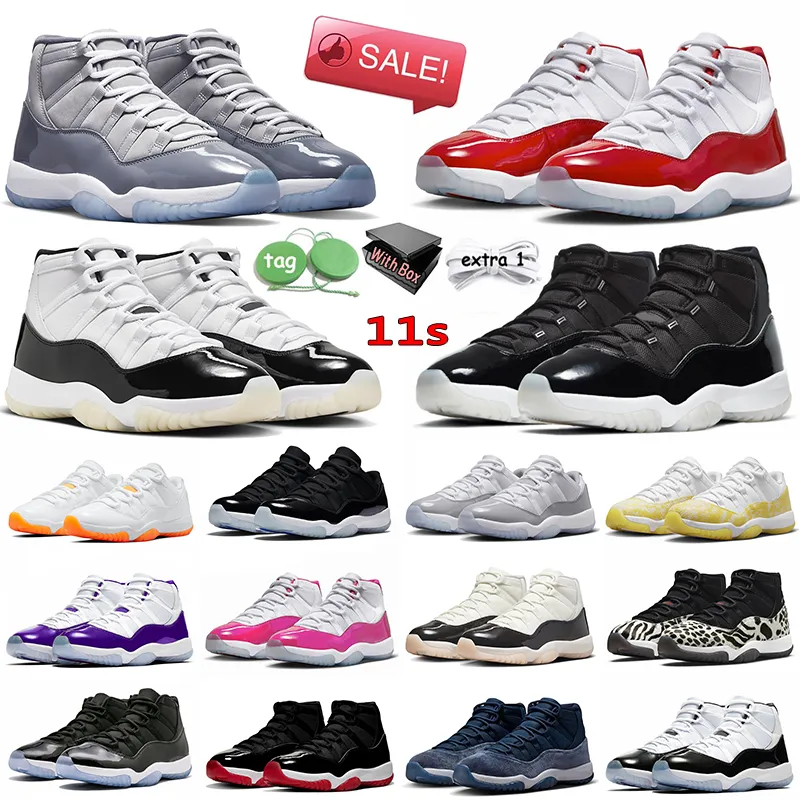 Jumpman 11 Basketbalschoenen Cool Grey Space Jam Cherry 11s Gratitude Napolitaans Roze Oranje Groen High Bred Sneakers Laag Cementgrijs UNC Heren Dames Sportschoenen