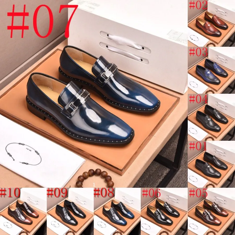 40model 2024 عالي الجودة العلامة التجارية المصمم الرسمي أحذية فاخرة الرجال الأسود الأزرق أحذية جلدية أصلية مدببة إصبع القدم رجال أعمال Oxfords أحذية 38-45