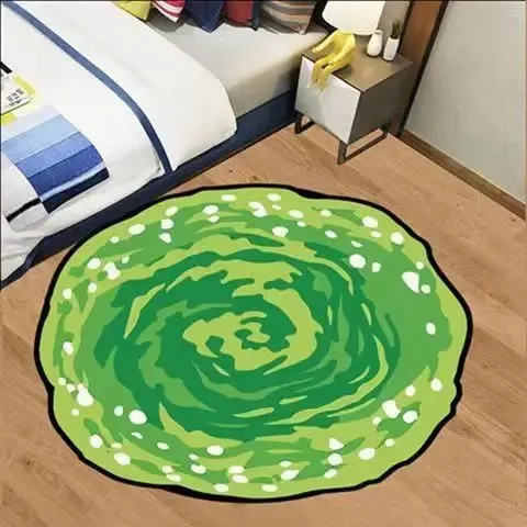 Cartoon Anime Ricks And Mortys Round Carpet Green Portal Rug Gaming Chair Carpet Round Mat Living Room Bedroom Rug 240111