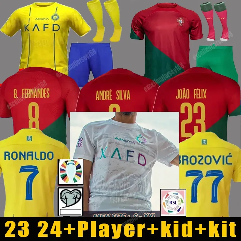 23 24 Al Nassr FC Soccer Jerseys Ronaldo Home Yellow Away Jerseys Joao Felix Ruben Neves Bruno Diogo Portugieser Portugal Footbal