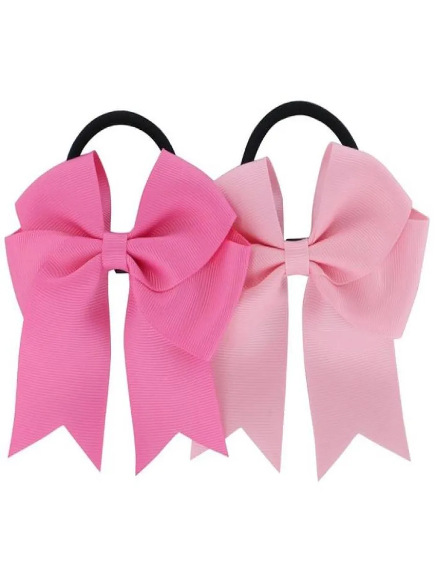 20pcslot 45 inch Cheerleading Bows elastische band Pony Tail Holder Ribbon pinwheel Bow haarbanden Gift baby hoofdband 196 kleuren3514972