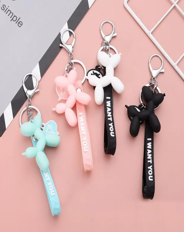 Cartoon Balloon Dog Keychain Jewelry Colorful PVC Soft Rubber Keychains for Women Key Chain Men Car Keyring Bag6708388