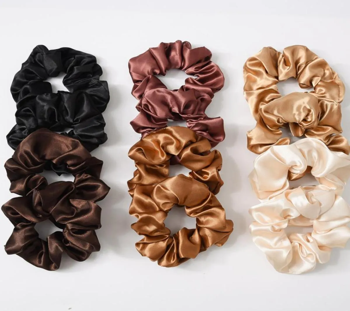 Scrunchies Hårband Solid Satin Hair Bands Tyreshårbanden Ropes Girls Ponytail Holder Hårtillbehör 6 Designs M24198541758