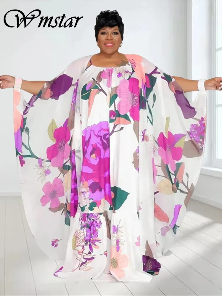 WMSTAR PLUS SIZE Dress Set Summer 2023 Slip Floral and Coat Holiday Long Matching Wholesale Dropshiping 240111