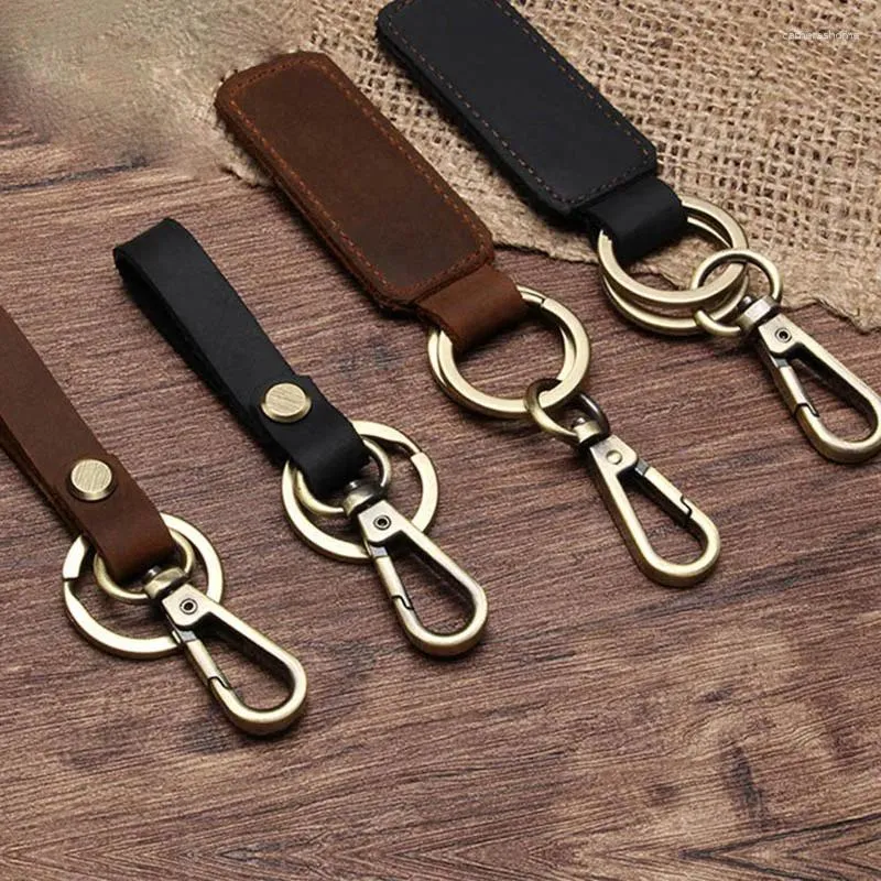 Keychains Style Personality Handmade Leather Keyring Retro Vintage Bronze Car Keychain Pendant Waist Hanging Men Women Jewelry Gift 35