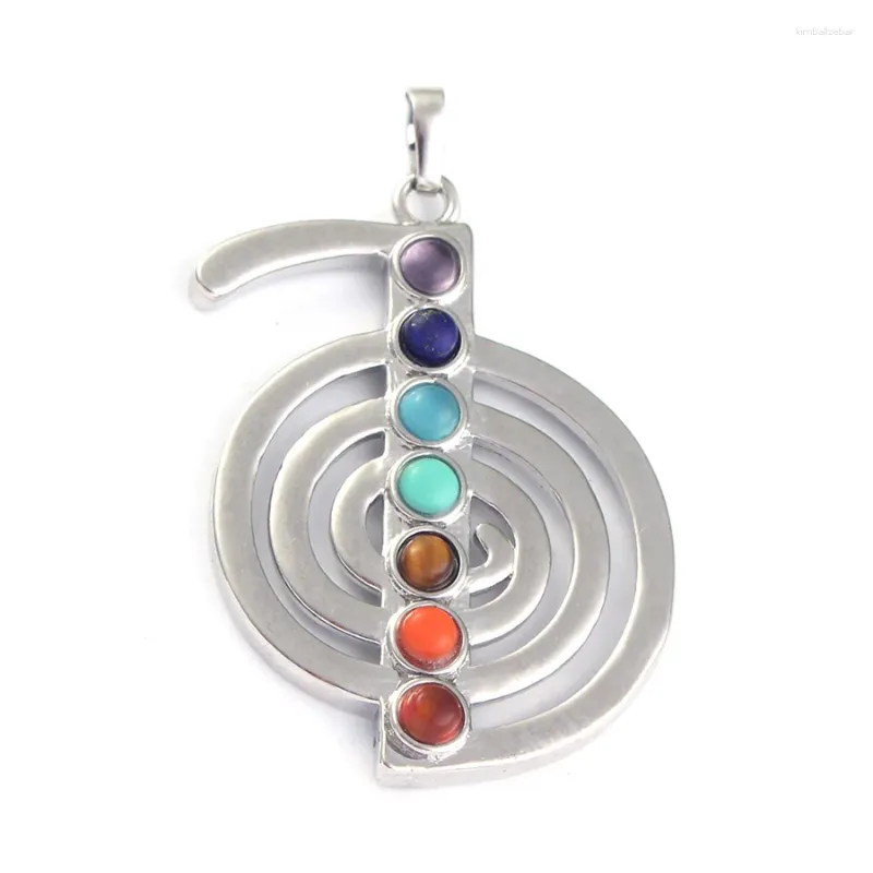 Pendentif Colliers Plaqué Argent Naturel 7 Chakra Quartz ReiKi Pierre Perles Symbole D'énergie Guérison Cristal Balance Divination Bijoux