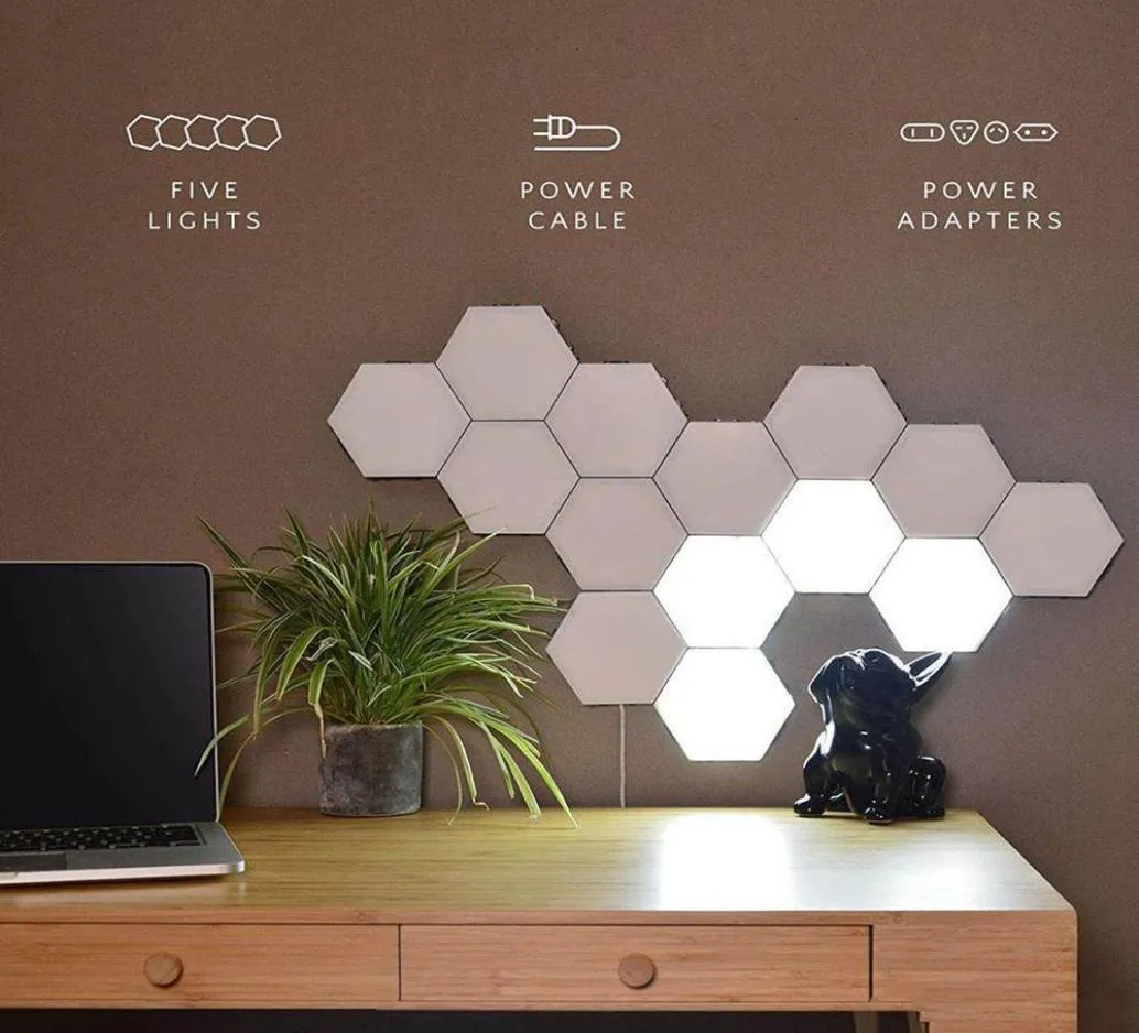 165 Pieces DIY Wall Lamp Touch Switch Quantum LED Hexagonal Lamps Modular Creative Decoration Night Light Hexagons for Home2388940
