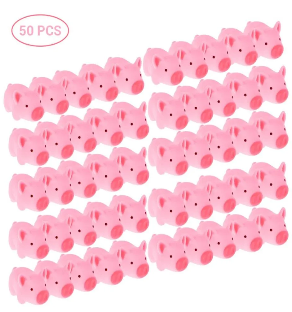 KidS Cute Cartoon Animal 50Pcs Mini Rubber Pigs Squeeze Sound Toys Baby Bath Toys Gifts For Children Infant Baby 2010155675810