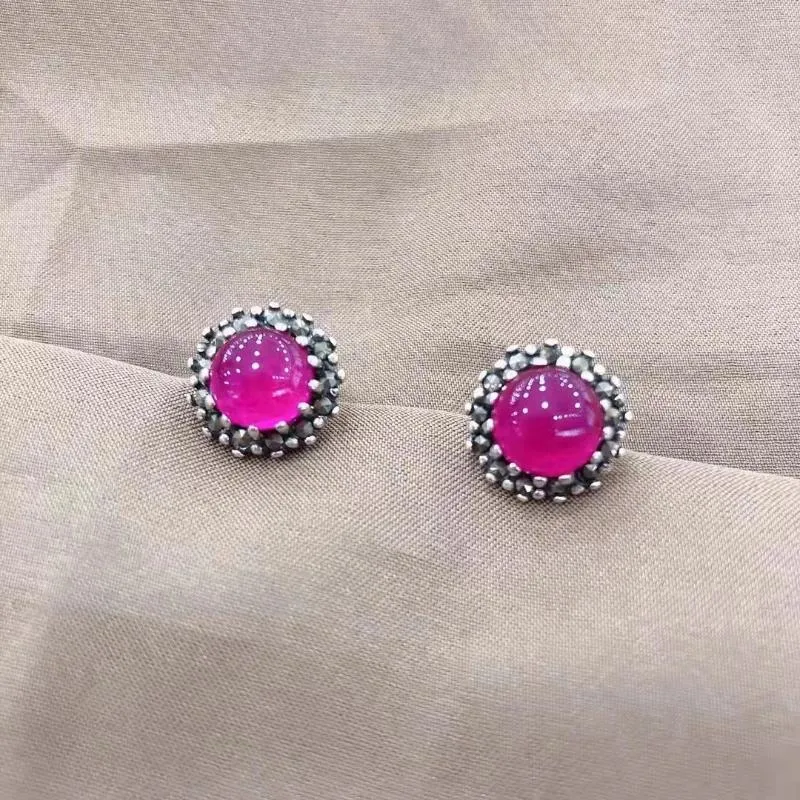 Saplama Küpe 925 Gümüş Kırmızı Kırmızı Korundum Su Yüzüğü Klasik Moda Bijoux Femme Mücevher İfadesi