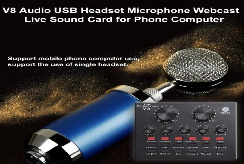BM 8000 Condenser Wired Microphone Kit 35mm Inspelning Studio MIC med V8 Sound Card Pop Filter för KTV Karaoke Computer5320971