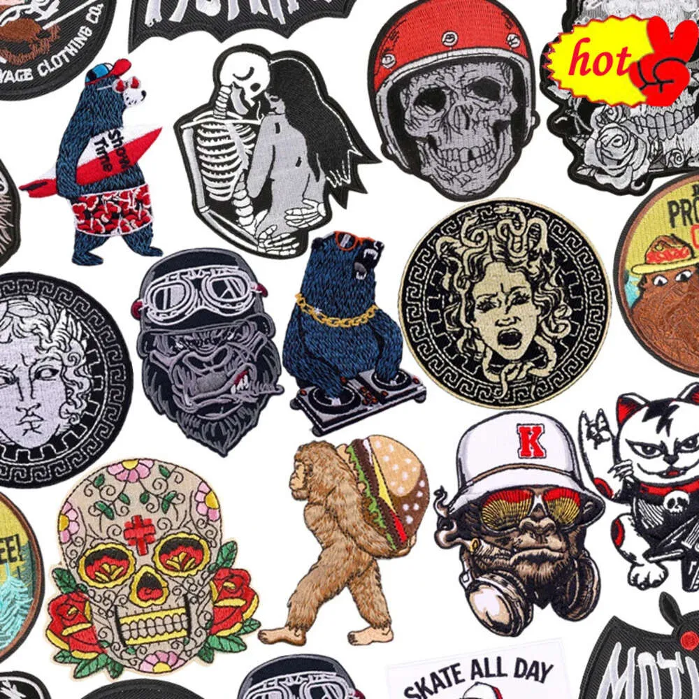 Patches voor kleding jas Mochila Jeans hoed borduurwerk naai ijzer op punk gorilla beer schedel haai Medusa ontwerper thermische parche