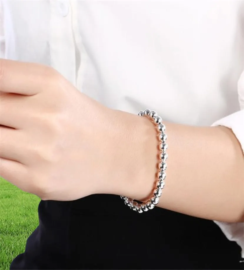YHAMNI Настоящее серебро 925 пробы 6 мм браслет-цепочка из бисера модный Шарм женские украшения свадьба подарок на день рождения H1145573784