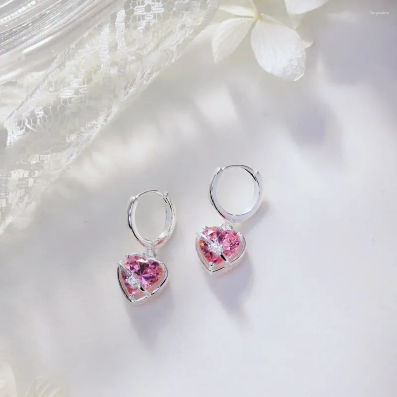 Orecchini pendenti che vendono gioielli di moda ipoallergenici in argento sterling 925 con zirconi rosa all'ingrosso per regali per feste di compleanno per donne