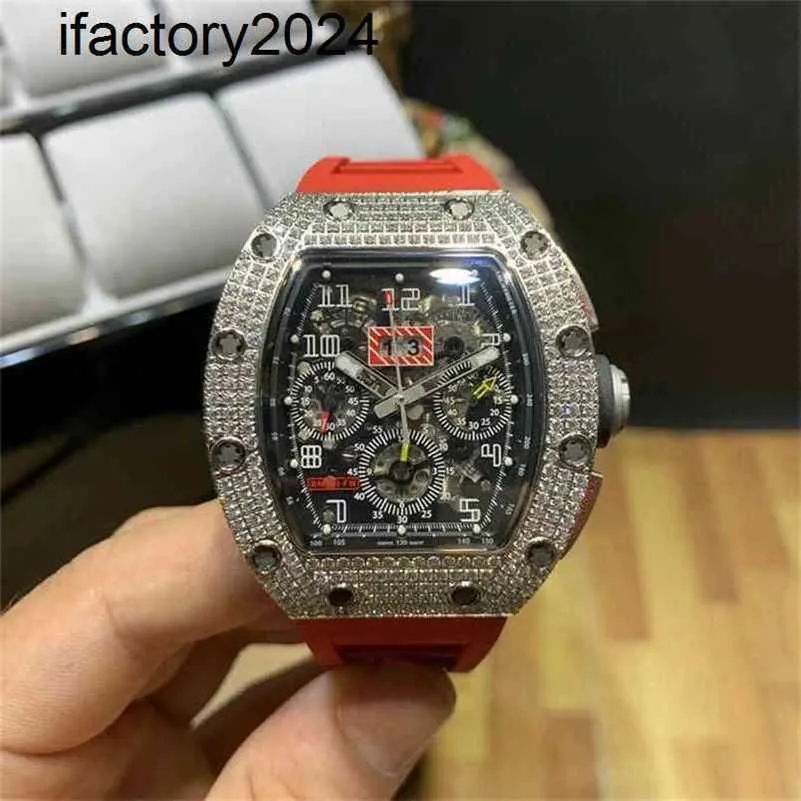 Jf RichdsMers Watch Factory Superclone uxury Date Luxury Mens Business Leisure Rm011 Full Diamond Case Red Tape Fashion Swiss Movement Wristwatche