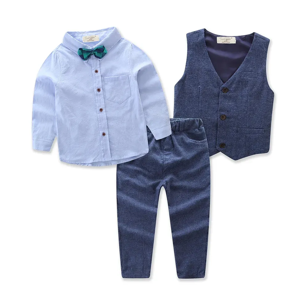 Vêtements pour enfants Beaux garçons 4pcs costume chemises à manches longues gilet pantalon noeud papillon pour garçons ensembles de vêtements gentleman robe de soirée ZZ