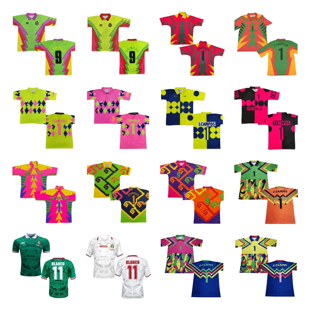Save Big on Bulk Jorge Campos Goalkeeper Jersey Retro Mexico Soccer Jersey:  Jorge Campos Vintage Goalkeeper Shirt 1992 98 S 3XL Best Deals on