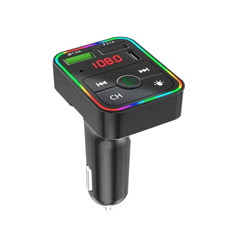 F2 LED Car FM Transmitter Bluetooth-Compatible 5.0 MP3 Audio TF / U Disk Player Handsfree Car Kit Adapter PD Type-c Fast  retail package