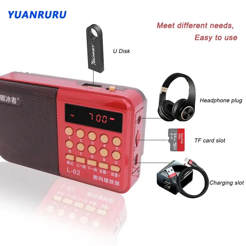 Radio Mini Portable Radio Handheld Rechargeable Speaker Stereo Digital FM USB TF MP3 Player Speaker as Parent Gift