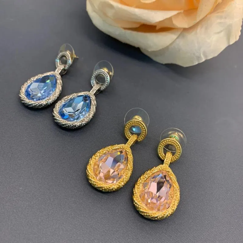 Boucles d'oreilles Vintage bleu jaune cristal goutte d'eau pour femmes, bijoux de fête, spectacle en T, fantaisie, tendance, Boho INS japon corée