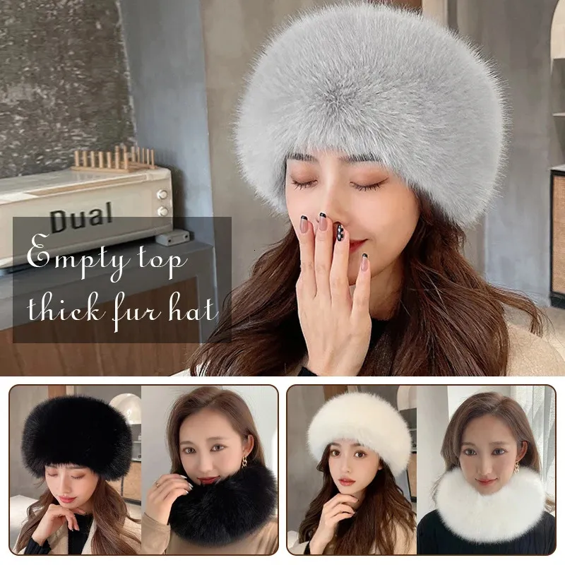 Women Girl Winter Thick Furry Hairband Fluffy Russian Faux Fur Headband Hat Hair Circle Outdoor Earwarmer Ski Hats Headdress 240111