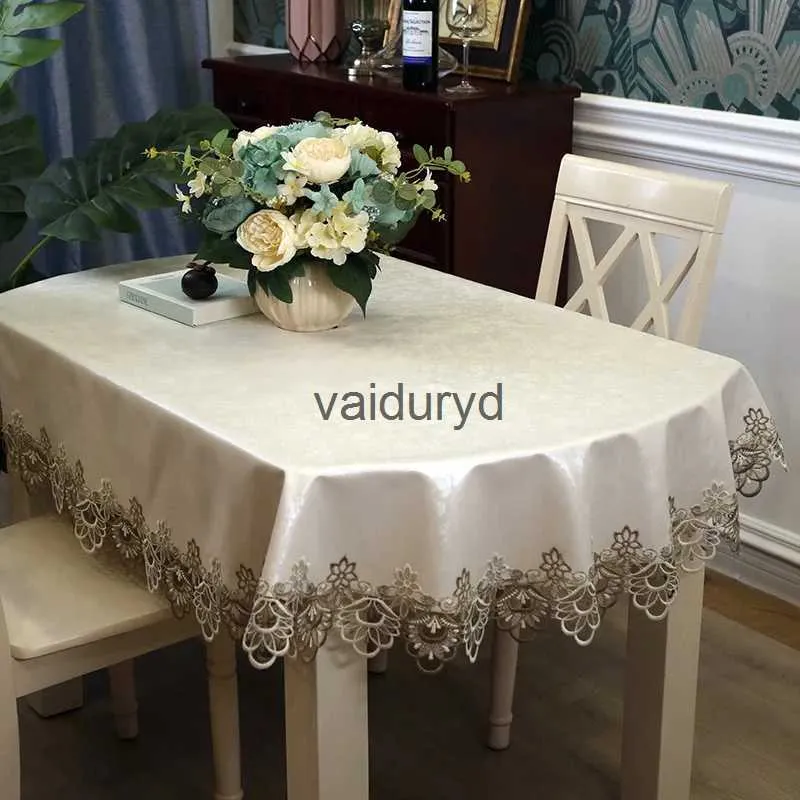 Tafelkleed PU-tafelkleden Waterdicht tafelkleed Ovaal Luxe geborduurd kanten tafelkleed Prited tafelkleed Thuis eettafel Decorationvaiduryd