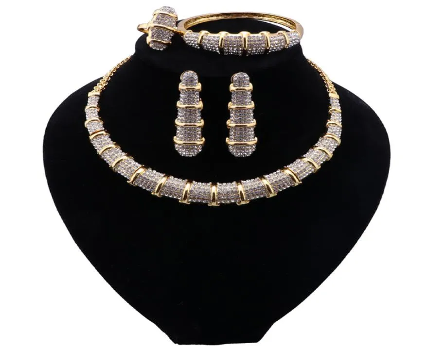 African Wedding Bridal Jewelry Luxury Dubai Gold Color Jewellry Sets for Women Necklace Bracelet Ring Earrings Set6459098