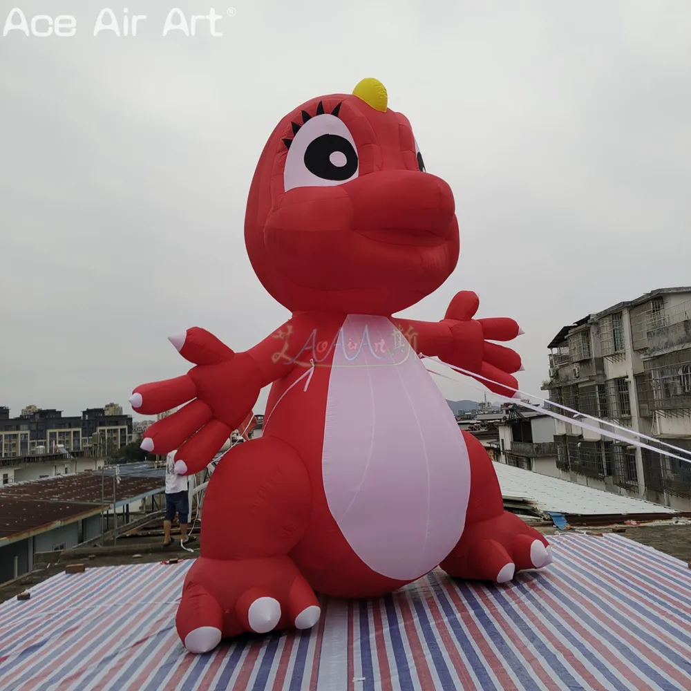 Großhandel Riesiger dekorativer aufblasbarer roter Drache 5 m hoch oder individuelles Pop-Up-Dinosaurier-Partytier für Ausstellungen im Freien oder Werbung für Kinder 001