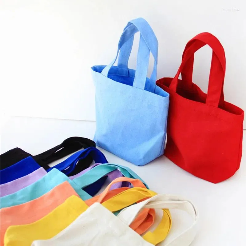 Storage Bags Simple Canvas Bag Women Shoulder Foldable Picnic Pouch Small Tote Black Shopper Large Capacity Student Lunch Box