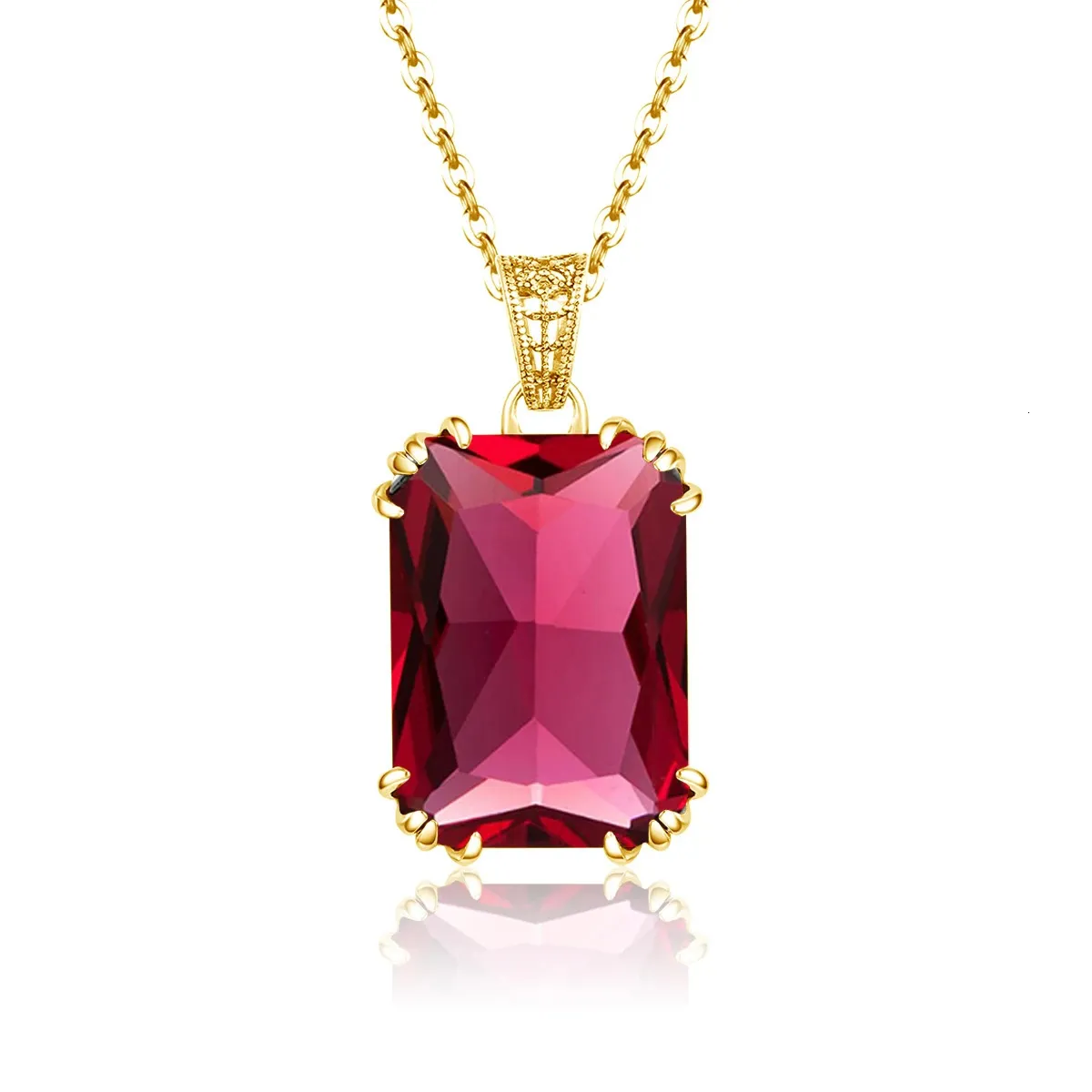 Unikt Red Stone Ruby Necklace Gold for Women 1318mm Rectangle 12 Color Birthstone Pendant Jewelry Luxury Christmas Gift Sale 240112