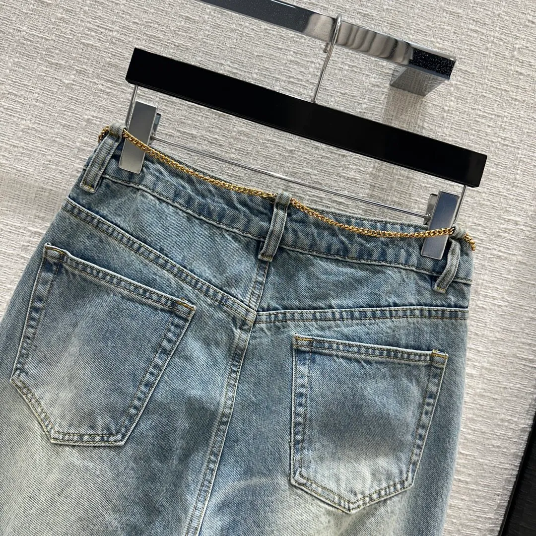 Designer Jeans 2024 New Spring Summer Fashion Panelled Straight Brand Same Style Pants Luxury Women's Clothing 0112-18