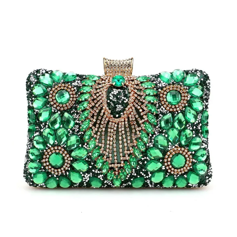 Borse da sera da donna con nappa verde Borse con tracolla a catena di lusso con pochette da giorno e diamanti per borsa da festa 240111