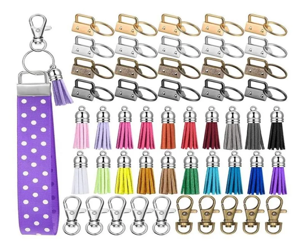 Keychains 60 Pcs Key Fob Hardware Set Include 20 Wristlet With Keyring And Keychain Tassel Swivel Snap Hook3008999