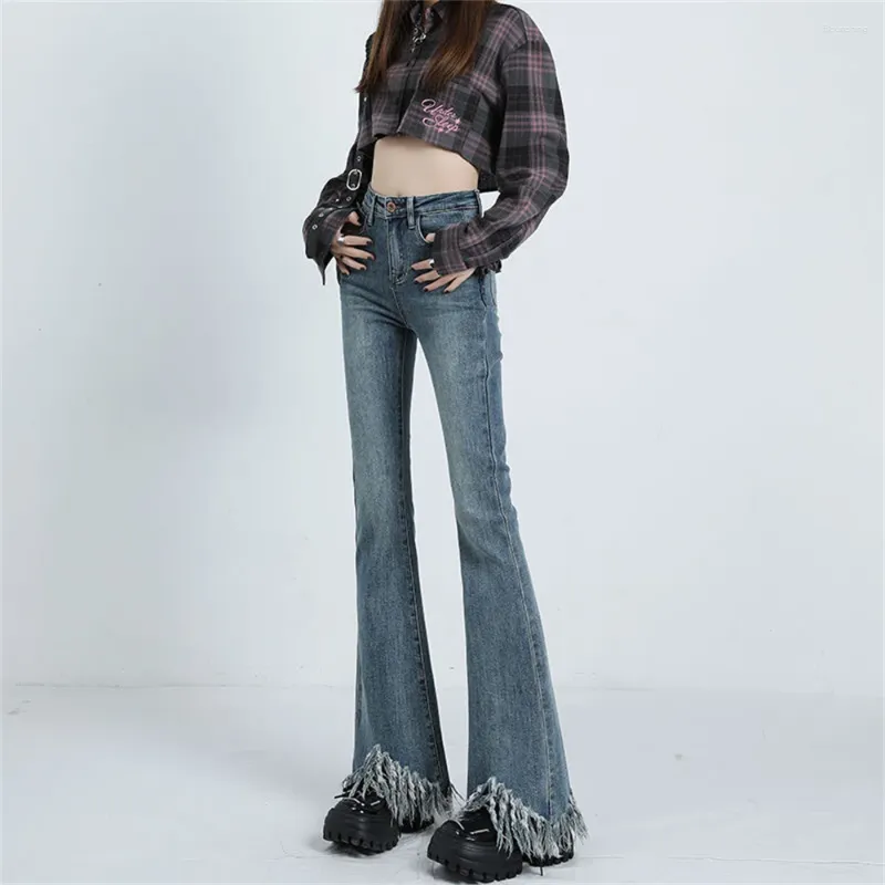 Jeans femininos vintage flare mulheres magro cintura alta estética y2k roupas denim calças lavadas retro coreano moda rua pantalones