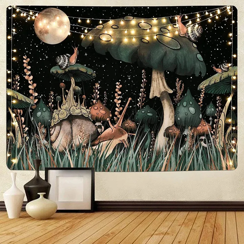 Psychedelic Mushroom Tapestry Divination Psychic Wall Hanging Hippie Boho Cute Room Decoration Magic Tapestries Art Home Decor 240111