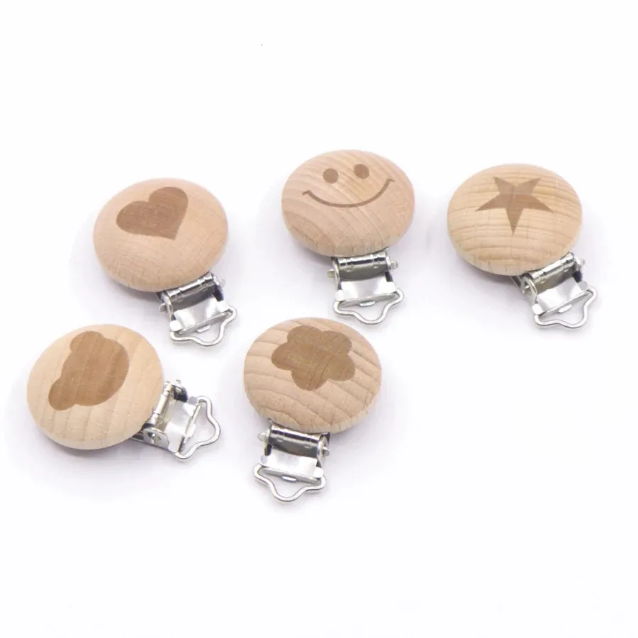 30 stks Beuken Houten Aniaml Fopspeen Clip Baby Dummy Clips Houder Fopspeen Food Grade Hout Tandjes Ketting Accessoire 240111