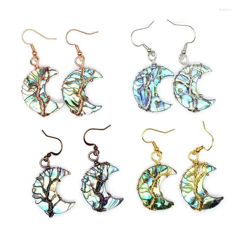 Kolczyki Dangle Fashion Abalone Shell ręcznie robione metalowe tkanie księżyca wisiorki z damki na imprezę akcesoria biżuterii