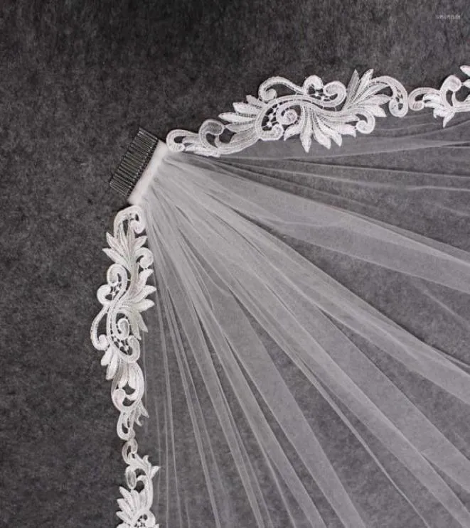 Véus de noiva elegante véu de casamento de renda curta 1 metro marfim com pente Velo Novia Accessories9860740